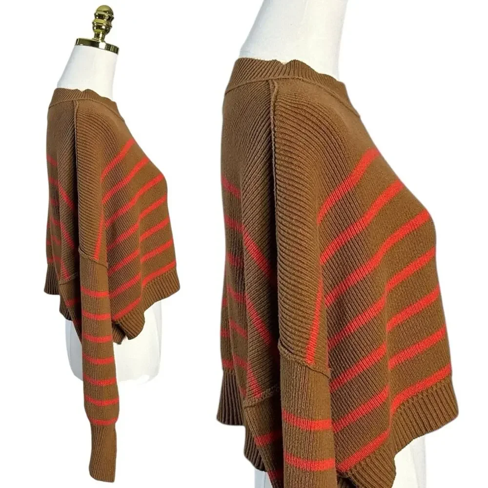 Free People Easy Street Stripe Crop Pullover Sweater Brown Orange Medium